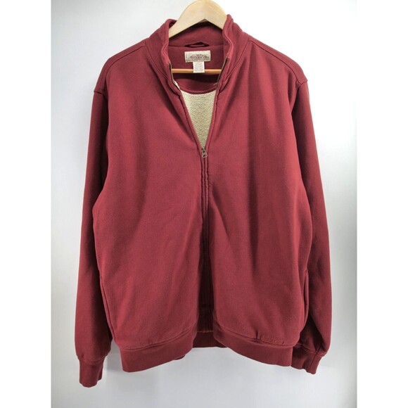 LL Bean MT Sherpa Lined Full Zip Jacket Katahdin Iron Works Red Med Tall - Picture 1 of 8